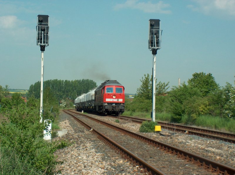 MEG 317 (92 80 1232 500-9 D-MEG) mit dem DGS 94496 von Karsdof nach Rostock Seehafen, beim Kreuzungshalt in Laucha; 13.05.2008 