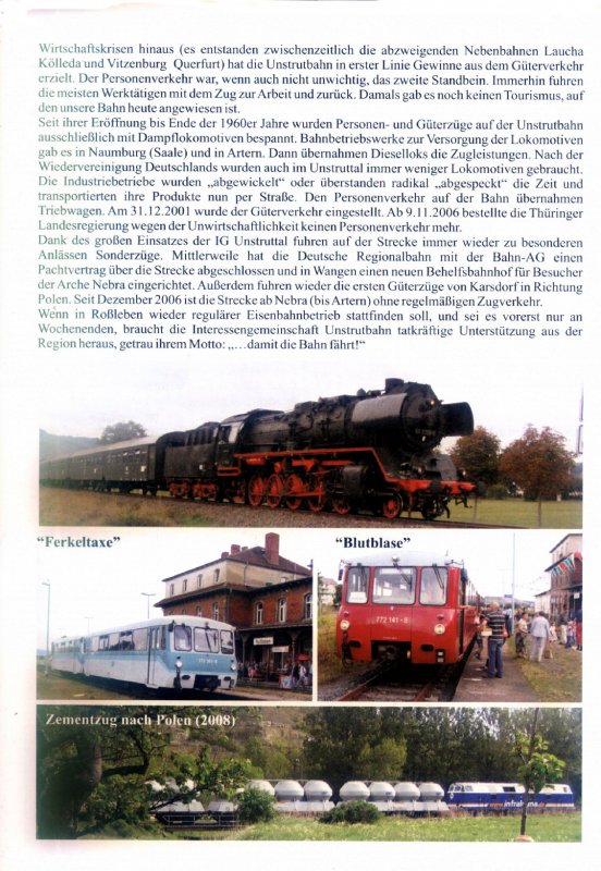 Teil einer Broschüre des Roßlebener Heimatverlages, in der auch die Geschichte der Unstrutbahn berücksichtigt wird. 