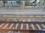 Müllentsorgung am Bahnsteig 3, am 12.11.2023 in Naumburg (S) Hbf.