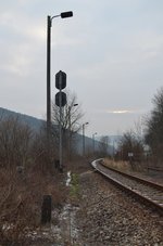 Die Infrastrukturgrenze zwischen DB Netz und DRE, am 03.01.2016 im Bf Nebra.