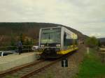 Burgenlandbahn 672 911-5  Stadt Roßleben  hat als erster Zug aus Nebra kommend den Hp Wangen erreicht; 09.04.2009 (Foto: Christian Kirchner)