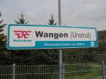 Das DRE Haltepunktschild am 01.05.2013 in Wangen.