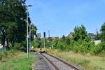 Blick am 30.07.2020 über den Bahnsteig 1 in Roßleben.