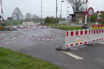 Der auf Grund von Bauarbeiten gesperrte Bahnübergang in Kleinjena am 12.04.2017.