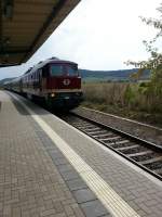 LEG 132 158-7 mit dem DPE 75910 von Profen nach Karsdorf, am 08.09.2013 bei der Durchfahrt in Laucha.