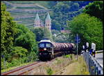 EBS 232 083-6 mit einem Güterzug von Erfurt Gbf nach Karsdorf, am 09.08.2023 auf der Unstutbahn bei Freyburg (Unstrut). (Foto: ODEG)