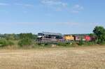 Am 06.08.2026 war die neulackierte EBS 241 449-8 auf der Unstrutbahn bei Ro�bach mit einer V60 und einer E-Lok der BR 156 nach Karsdorf unterwegs. Die 241 449-8 wirbt in Zukunft f�r den Modellbahnshop elriwa. https://www.elriwa.de/blog/241-449-8-der-ebs-als-elriwa-werbelok-im-original-und-als-modell-in-h0-und-tt (Foto: Wolfgang Krolop)