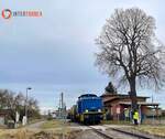 Am 28.01.2025 war die ITX 346 002 zu Gast auf der Unstrutbahn. Sie berfhrte Kesselwagen aus der Abstellung im Bahnhof Vitzenburg nach Grokorbetha und ist hier in Kirchscheidungen zusehen. (Foto: InterTourex GmbH)