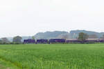 EBS 202 738 + 202 497 und 155 007 mit dem DGS 95390 von Karsdorf nach Spreewitz, am 06.05.2024 auf der Unstrutbahn bei Roßbach.