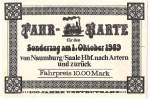 Die Sonderzugfahrkarte zum 100. Geburtstag der Unstrutbahn am 01.10.1989. (Sammlung: Hans-Joachim Gottschling)