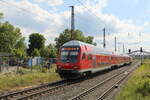 zugverkehr-in-naumburg-hbf/776661/d-db-50-80-80-35-361-0-dabpbzfa D-DB 50 80 80-35 361-0 DABpbzfa 762.0 als RE 4886 'Saale-Express' von Jena-Göschwitz nach Halle (S) Hbf, am 01.06.2022 in Naumburg (S) Hbf.
