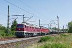 EBS 132 334-4 und 232 690-8 mit Kesselwagen Richtung Erfurt, am 10.08.2026 in Naumburg (S) Hbf. (Foto: Wolfgang Krolop)