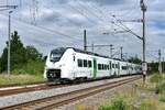 Bereits vor dem angedachten Einsatz ab Fahrplanwechsel war am 24.08.2026 der neue 1643 012 der DB S-Bahn Mitteldeutschland auf der S-Bahnlinue S6 unterwegs und ist hiert als S 37636 aus Leipzig Hbf bei der Einfahrt in Naumburg (S) Hbf zusehen. (Foto: Wolfgang Krolop)