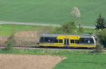 2008/58322/burgenlandbahn-672-918-0-als-rb-von Burgenlandbahn 672 918-0 als RB von Naumburg Ost nach Nebra, im Unstruttal bei Laucha; 27.04.2009 (Foto: Lothar Biegemann)