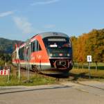 DB 642 187 erreicht am 03.10.2015 als RB 17510  Unstrut-Schrecke-Express  aus Erfurt Hbf ber Artern sein Ziel Wangen. Laut Tf war der Abschnitt Artern - Roleben schwierig zu fahren.