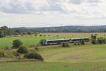 Zum Winzerfest in Freyburg (U) wurden die Zge zwischen Naumburg (S) Ost und Wangen (U) bzw. Roleben in Doppeltraktion gefahren Als RB 80558 von Naumburg (S) Ost nach Roleben sind hier am 13.09.2025 Start Mitteldeutschland 1648 402 + 1648 412 bei Kleinjena unterwegs.