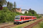 DB 628 652 als Lt 70100 nach Karsdorf, am 24.05.2019 im ehem. Bahnhof Freyburg. (Foto: Michael Uhren)