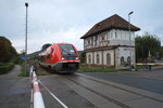 br-641/525409/db-641-020-als-lr-29863 DB 641 020 als Lr 29863 nach Karsdorf, am 03.10.2016 bei der Ausfahrt in Laucha. Der Triebwagen kam zuvor als '14. Unstrut-Schrecke-Express' aus Rottenbach (Foto: Heiko Kern)