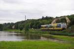 Am 02.06.2013 sind Burgenlandbahn 672 903 + 672 902 kurz vor dem ehem.