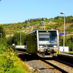 Burgenlandbahn 672 915 als RB von Wangen (U) nach Naumburg (S) Ost, am 31.08.2016 beim Halt in Freyburg (U). (Foto: Thomas Fritzsche) 