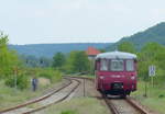 EBS 772 345 als Sonderzug von Karsdorf nach Freyburg, am 21.05.2017 bei der Ausfahrt in Laucha.