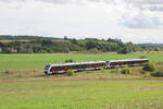 Start Mitteldeutschland 1648 402 + 1648 412 als RB 80558 von Naumburg (S) Ost nach Roleben, am 13.09.2025 bei Kleinjena.