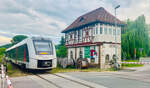 Abellio 1648 925 als Leerfahrt Richtung Nebra, am 27.05.2024 am Stellwerk Lw in Laucha (U). (Foto: Maik Möller-Kutzleb)