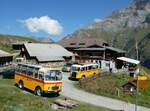 (255'106) - Schmid, Thrishaus - Nr. 9/BE 26'105 - Saurer/R&J (ex Geiger, Adelboden Nr. 9) + Nr. 3/BE 26'760 - Saurer/Gangloff (ex Geiger, Adelboden Nr. 3) am 10. September 2023 auf der Bundalp