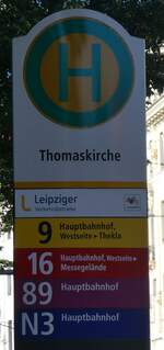 (264'419) - Leipziger Verkehrsbetriebe-Haltestellenschild - Leipzig, Thomaskirche - am 9.