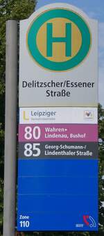 (264'538) - Leipziger Verkehrsbetriebe-Haltestellenschild - Leipzig, Delitzscher/Essener Strasse - am 10. Juli 2024