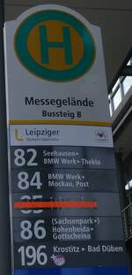(264'544) - Leipziger Verkehrsbetriebe-Haltestellenschild - Leipzig, Messegelnde - am 10.