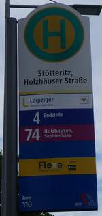 (264'700) - Leipziger Verkehrsbetriebe-Haltestellenschild - Leipzig, Stteritz, Holzhuser Strasse