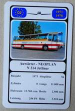 (279'333) - Quartett-Spielkarte mit Auwrter - NEOPLAN N 214 Jetliner von 1974 am 24.