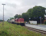 PRESS 204 237-2 mit einem Unkrautspritzzug, am 27.07.2024 im Bahnhof Querfurt. (Foto: Saale-Unstrut-Bahn GmbH)