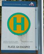 (280'530) - DIETRICH-TOURISTIK/DB/BB-POSTBUS-Haltestellenschild - Leutasch, Platzl GH Zugspitz - am 18. September 2025