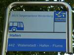 (238'219) - BUS Sarganserland Werdenberg-Haltestellenschild - Walenstadt, Hafen - am 17. Juli 2022