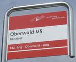 (217'664) - matterhorn gotthard bahn-Haltestellenschild - Oberwald VS, Bahnhof - am 7.