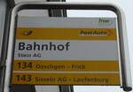 (168'755) - PostAuto-Haltestellenschild - Stein AG, Bahnhof - am 20.