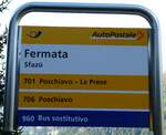 (241'183) - PostAuto-Haltestellenschild - Sfaz, Fermata - am 13.