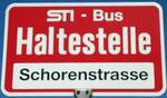 (128'183) - STI-Haltestellenschild - Thun, Schorenstrasse - am 1.