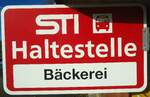 (148'323) - STI-Haltestellenschild - Wangelen, B�ckerei - am 15.