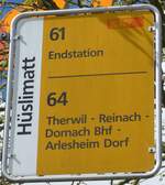 (170'103) - BLT-Haltestellenschild - Oberwil, Hslimatt - am 16.