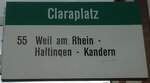 (133'719) - BVB-Haltestellenschild - Basel, Claraplatz - am 16.