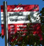 (229'415) - AFA/Portenier-Haltestellenschild - Adelboden, Wegscheide - am 18.