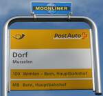 (174'912) - PostAuto-Haltestellenschild - Murzelen, Dorf - am 11. September 2016