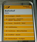 (129'126) - PostAuto-Haltestellenschild - Spiez, Bahnhof - am 23.