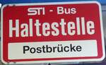 (128'128) - STI-Haltestellenschild - Thun, Postbrcke - am 31.