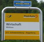 (161'568) - PostAuto-Haltestellenschild - Wislisau, Wirtschaft - am 30.