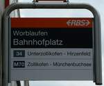 (252'761) - RBS-Haltestellenschild - Worblaufen, Bahnhofplatz - am 18.