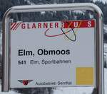 (284'449) - GLARNER BUS/Autobetrieb Sernftal-Haltestellenschild - Elm, Obmoos - am 30. Januar 2026